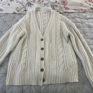 Anthropologie Cream Cable Knit Cardigan Sweater